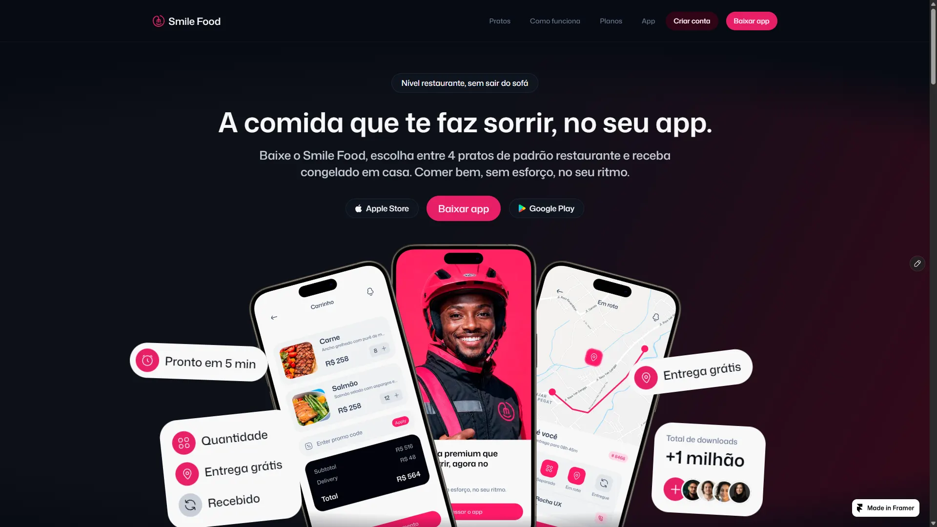 Telas do site da Smile Food