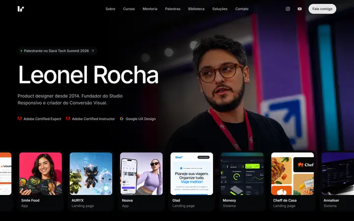 Primeira tela do site Leonel Rocha