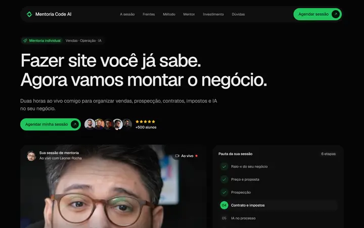 Primeira tela do site Mentoria Code AI