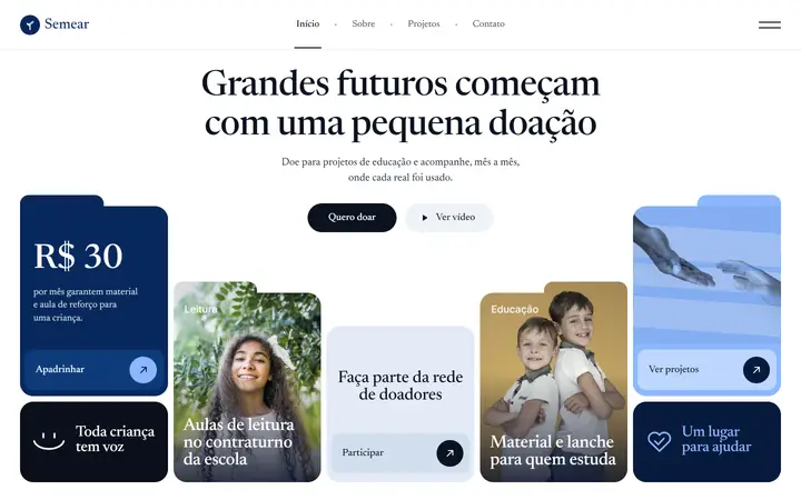 Primeira tela do site Semear